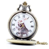 Fashion Mr.White Rabbit Pocket Watch Necklace Chain Women Men Quartz Watch