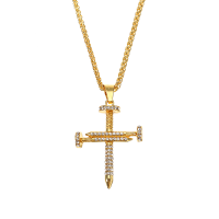 Fashion Rhinestone Double Nail Pendant Hip Hop Cross Necklace For Men