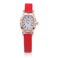 Fashion Roman Red Rose Gold Leather Women Quartz Wrist Watch