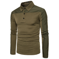 Fashion Splicing Slim Casual Lapel Long Sleeved Polo Shirt