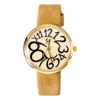 Fashion Vintage Women Big Number Round Dial Pu Quartz Watch