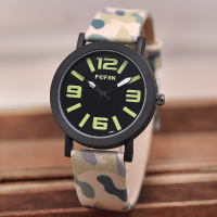Feifan Navy Matte Camo Pu Leather Band Live Waterproof Quartz Analog Watch