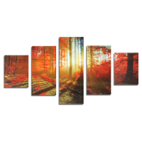 Five Cascade Red Woods Sunshine Abstract Canvas Wall Painting Picture Home Decoration Unframed