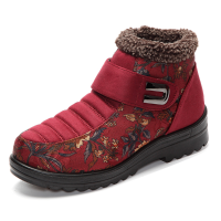 Floral Magic Stick Artificial Suede Faux Fur Lining Warm Ankle Snow Boots