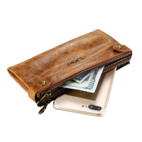 Genuine Leather Double Zipper Long Wallets Retro Purse Card Holder 5.5'' Phone Bags For Iphone 7p