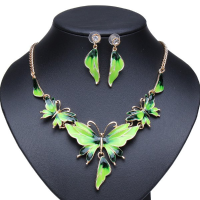 Gold Plated Oil Drop Butterfly Crystal Neck Lacee Earrings Jewelry Set