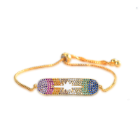 Gold Plated Zircon Cuff Bracelet Adjustable Colorful Charm Chain