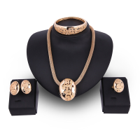 Golden Geometric Oval Shape Necklace Earrings Ring Bracelet Jewelry Set For Women