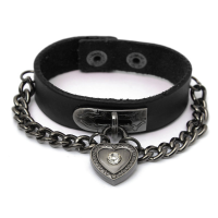 Gothic Punk Heart Lock Pendant Leather Bracelet Cuff Bangle Wristband