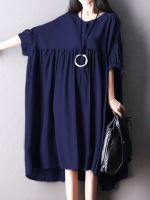 Gracila Casual Button Loose Irregular Batwing Sleeve Dress For Women