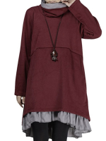 Gracila Casual Women Layered Turtleneck Pure Color Dress