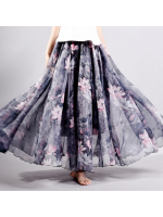 Gracila Chiffon Floral Printed Elastic Waist Boho Maxi Skirt For Women