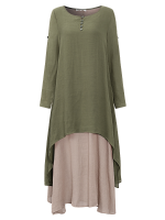 Gracila Women Layered Buttons Vintage Maxi Dress