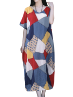 Gracila Women Patchwork Printed Short Sleeve Midi Dress