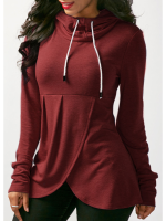 Gracila Women Pure Color Hooded Asymmetric Hoodies