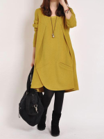 Gracila Women Pure Color O Neck Irregular Dresses