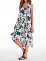 Gracila Women Scoop Neck Sleeveless Floral Printed Irregular Dresses