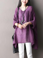Gracila Women Solid Color V Neck 3/4 Sleeve Batwing Blouse