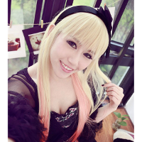Gradient Color Pink Cosplay Long Straight Neat Bang Wig