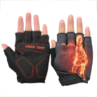 Green Team Mtb Mountain Motocross Cycling Glove Bike Bicycle Sports Antiskid Fire Print Half Finger Gloves