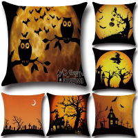 Halloween Bat Owl Pattern Pillowcase Cotton Linen Throw Pillow Cushion Cover Seat Home Decoration Sofa Decor