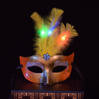 Halloween Makeup Dance Masks Luminous Lights Led Fragrance Gold Princess Feather Party Decorative Mask
