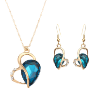 Heart Jewelry Set Water Drop Rhinestone Crystal Earrings Necklace Set Gift For Women