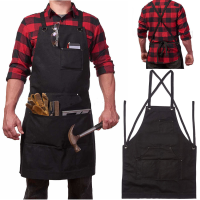 Heavy Duty Waxed Canvas Work Hobby Apron Large Pocket Fits Small to XXL Black