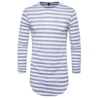 Hip Hop High Street T Shirt Men's Round Neck Fashion Stripes Long T Shirt