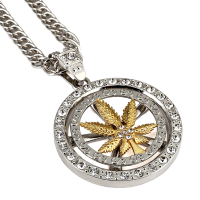 Hip Hop Spinning Snake Chain Marijuana Gold Leaf Pendant Necklace Wholesale For Men