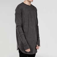 Hip Hop Street Wears T Shirt Lengthen Gloves Long Sleeve T Shirt Unisex Black White Cotton Tees