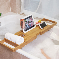 Honana Bx 816 Expandable Bamboo Bath Caddy Wine Glass Holder Tray Over Bathtub Rack Support Storage
