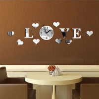 Honana Dx X2 Creative Love 3d Acrylic Mirror Wall Sticker Quartz Clocks Watch Large Home Decor
