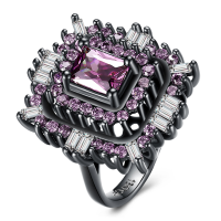 Inalis Elegant 22mm Gun Black Plated Zircon Rhinestone Diamond Flower Rings Gift For Women
