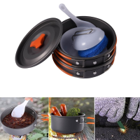 Ipree® 1 2 People Outdoor Camping Hiking Cookware Set Backpacking Cooking Bowl Pot Pan Picnic Tools