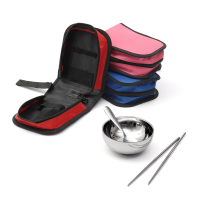 Ipree™ Outdoor 3 Pcs Sets Portable Stainless Steel Bowl Chopsticks Spoon Storage Bag Travel Picnic Cooking