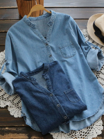 Irregular Long Sleeve Denim Blouse