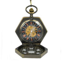 Jijia Jx002 Self Wind Mechanical Hexagon Retro Analog Pocket Watch