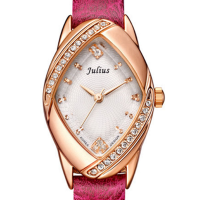 Julius 660 Luxury Genuine Leather Strap Bling Rhinestone Ladies Quartz Wrist Watch
