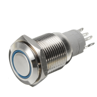 K16 A 12v Led Illuminated Angle Eyes Latching Type Ring Metal Pushbutton Switch 5 Pin