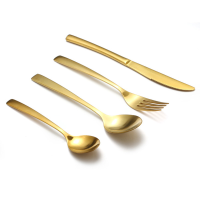 Kcasa Kc Fl80 Stainless Steel Yellow Gold Flatware Dinnerware Cutlery Fork Knife Spoon Tableware Set