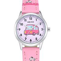 Kezzi 1616 Cartoon Car Pattern Pu Leather Strap Kids Student Cute Quartz Wrist Watch