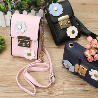 Large Capacity Pu Leather Flower Messenger Bag Chain Belt Phone Bag For Phone Under 5.5 Inch