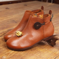 Leather Short Boots Women Casual Outdoor Soft Slip On Flat Shoes