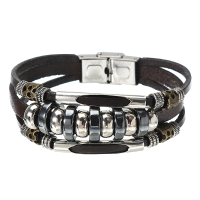 Leather Stainless Steel Men Bracelet Jewelry