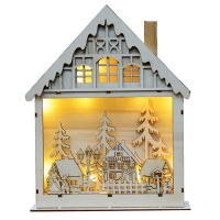 Led Light Wood House Cute Christmas Tree Hanging Ornaments Holiday Decoration