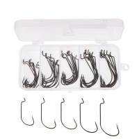 LEO 50pcs/lot 5 Sizes High carbon Steel Fishing Hook Worm Frog Lure Hooks Bait Hooks With Box