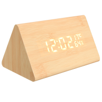 Loskii Hc 31 Usb Voice Control Wooden Wooden Triangle Temperature Led Digital Alarm Clock Humidity Thermometer