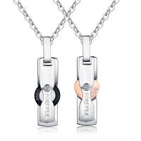 Love Words Stainless Steel Heart Couple Necklace Chain Dating Gift Jewelry