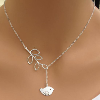 Lovely Silver Branch Tree Leaves Bird Pendant Necklace Chain For Women